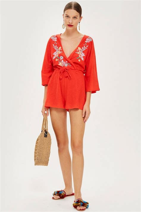 Embroidered Jersey Playsuit Topshop Rompers Women Jumpsuits For