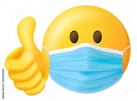 Emoji Smiley With Medical Doctor Mask And Thumbs Up Vector Symbol