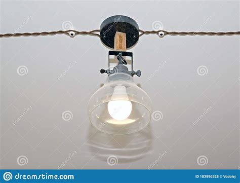 Suspended Retro Style Ceiling Lamp And Outdoor Wiring Stock Photo