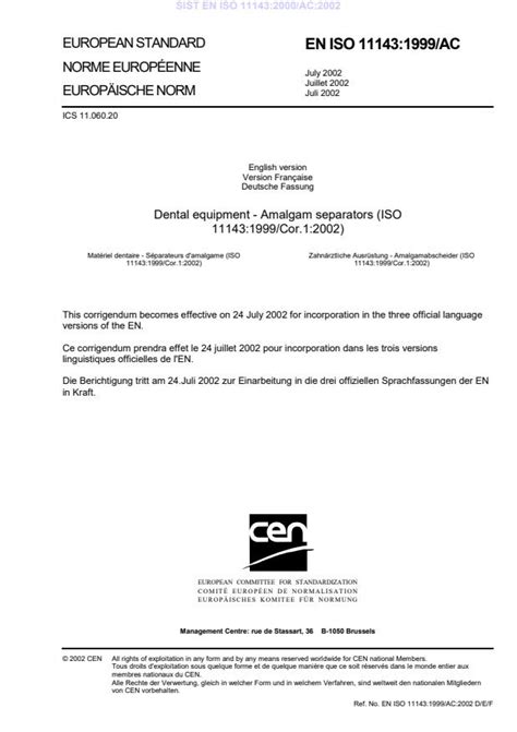 En Iso 111431999ac2002 Dental Equipment Amalgam Separators Iso