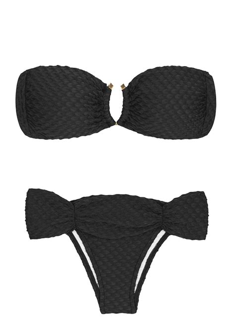 Texturierter Bandeau Bikini Mit Reliefeffekt Kiwanda Preto Bandeau