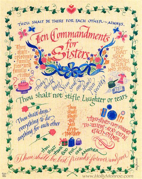 Ten Commandments For Sisters Hollymonroe Calligraphy Heirloom