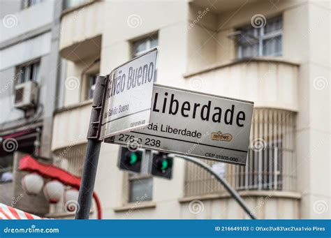 Sao Paulo Brazil Road Sign In The Famous Neighbourhood Liberdade City