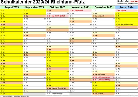 Schulkalender 20232024 Rheinland Pfalz Für Excel