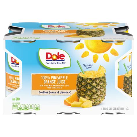 Dole 100 Pineapple Orange Juice 6 Oz Cans Shop Juice At H E B