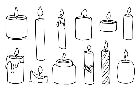 Sketch Of Candles Hand Drawn Vector Illustration With Candlelight In