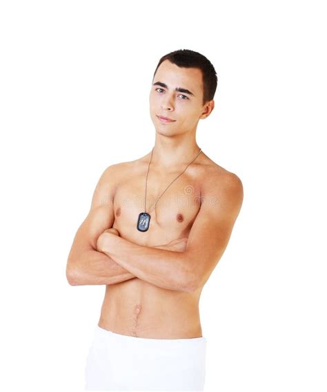 Standing Shirtless Male With Folded Hands Stock Image Image Of Pose