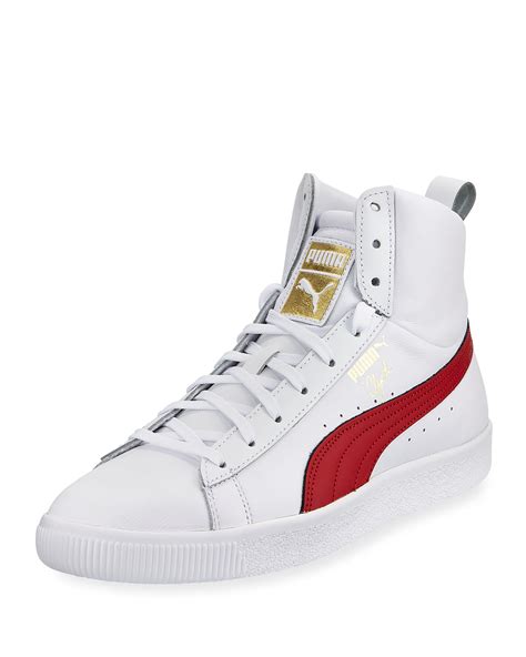 Puma Mens Clyde Mid Core High Top Leather Sneakers Whitered Neiman