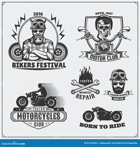 Collection Of Retro Motorcycle Labels Emblems Badges And Design