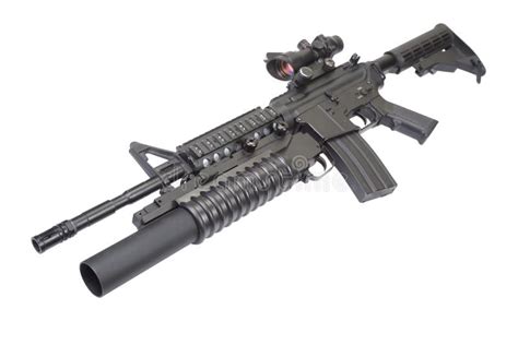 M4a1 Carbine With Silencer Equipped With An M203 Grenade Launcher Stock