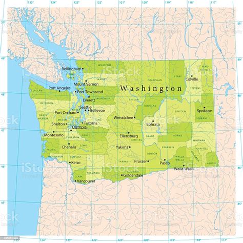 Washington State Vector Map Stock Illustration Download Image Now