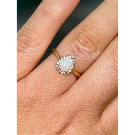 9ct Yellow Gold Pear Cut Opal Diamond Halo Ring Jewellery From Faith