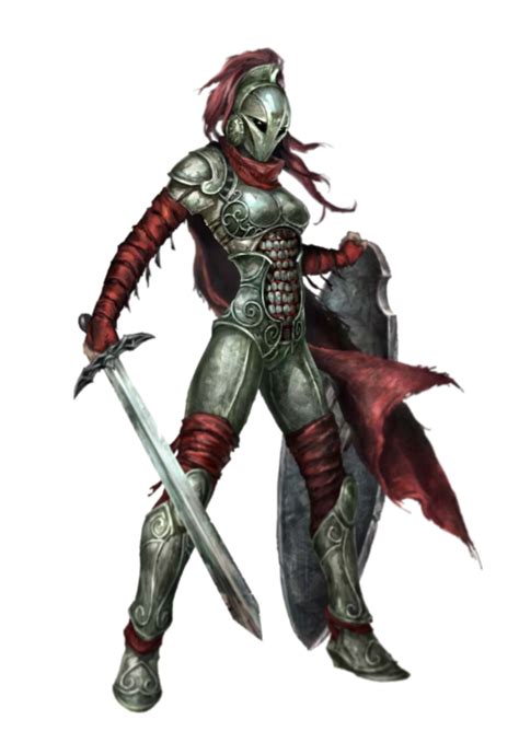Female Human Fighter With Longsword And Shield In Plate Armor Gray