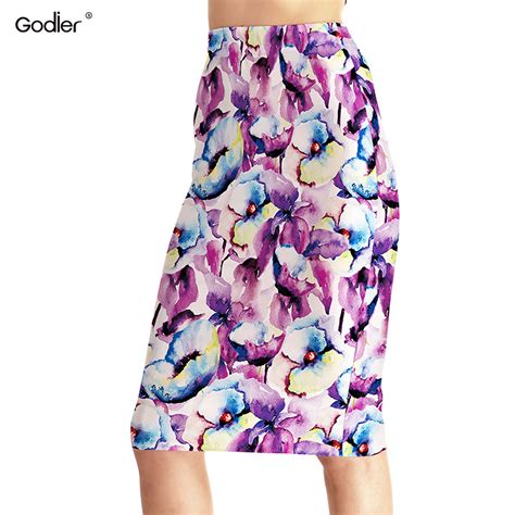 godier summer beach bohemian skirt women sexy knee length skirt slim hip purple flowers female