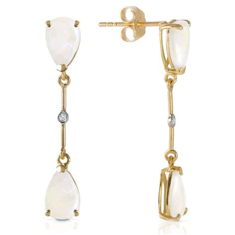 14k Yellow Gold Opals With Diamonds Dangling Earrings Click On The
