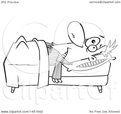 Clipart Graphic Of A Cartoon Black And White Lineart Insomniac Man