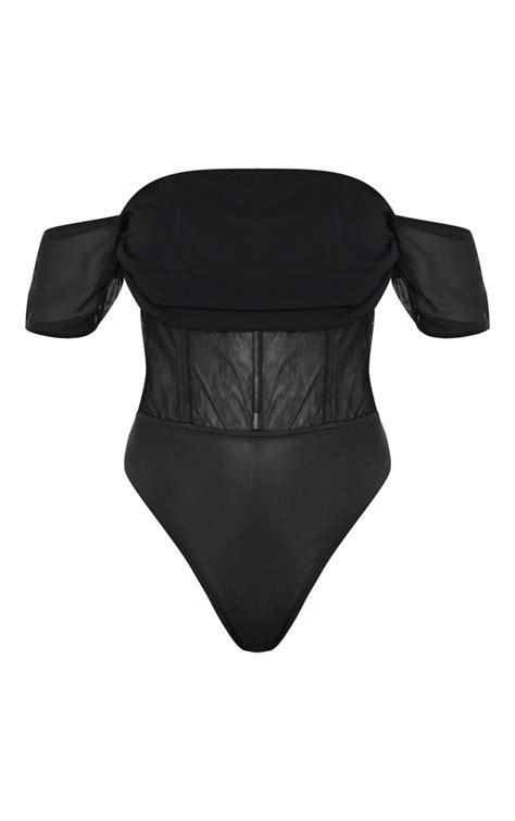 Black Chiffon Panel Drape Insert Bodysuit Prettylittlething Aus