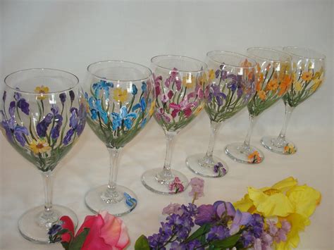 Hand Painted Iris Flower Wine Glasses Reserved By Samdesigns22