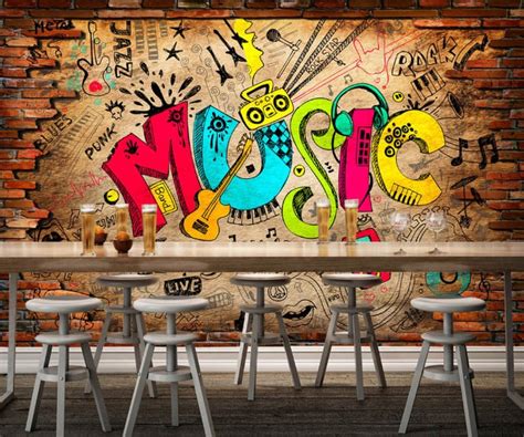 3d Graffiti Music Notes A1056 Removable Wallpaper Self Etsy