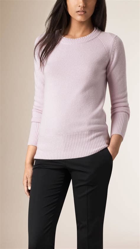 Lyst Burberry Crew Neck Cashmere Sweater Pale Orchid In Purple