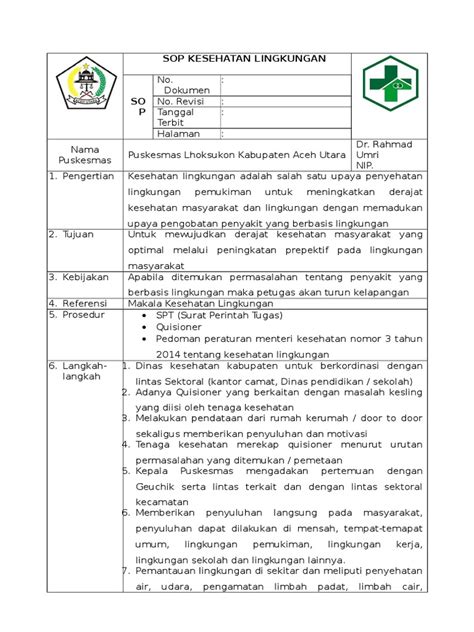 Sop Kesehatan Lingkungan Pdf