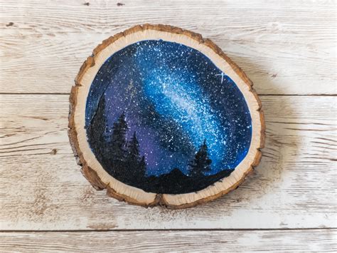 Galaxy Painting On Balsa Wood Slice Galaxy Painting Small Art Wood