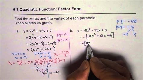 How To Write Quadratic Equation In Factor Form And Find Vertex Youtube