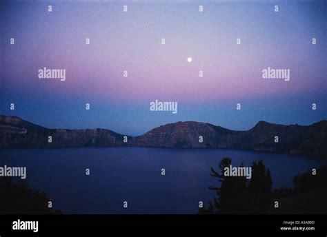 Moonlight Over Crater Lake Stock Photo Alamy