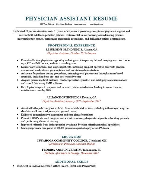 Physician Assistant Resume Sample And Writing Tips