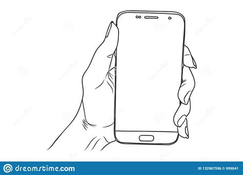 Vector Sketch Illustration Female Hand Holds Smartphone Stock Vector