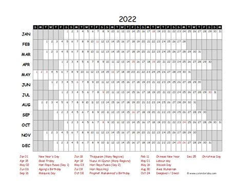 2022 Yearly Project Timeline Calendar Malaysia Free Printable Templates