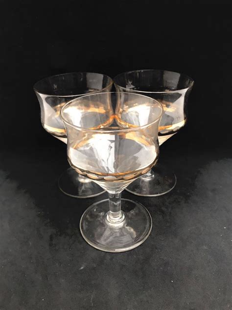 Vintage Brandy Glasses Gold Rim Crystal Cut Etched Set Of 5 Etsy