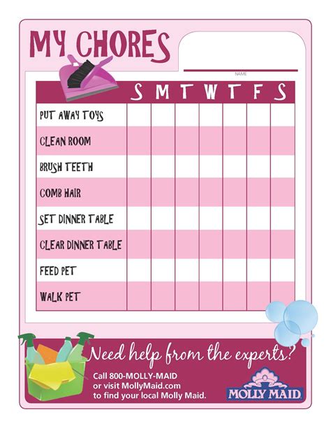 Our Downloadable Kid Chore Charts Come In Pink Blue And Blank In Both