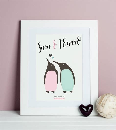 Personalised Penguin Couple Print By Lisa Marie Designs