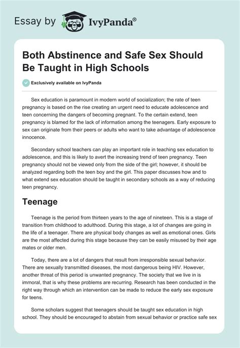 Both Abstinence And Safe Sex Should Be Taught In High Schools 2311