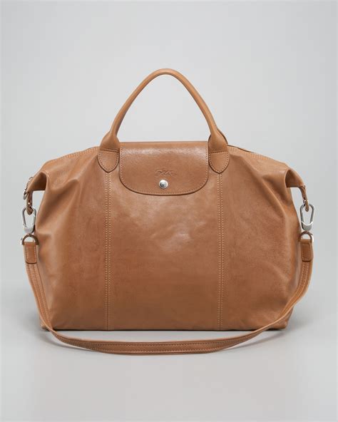 Lyst - Longchamp Le Pliage Packable Leather Satchel in Brown