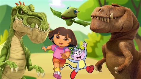 Five Enormous Dinosaurs With Dora The Explorer Cartoon Nursery Rhyme