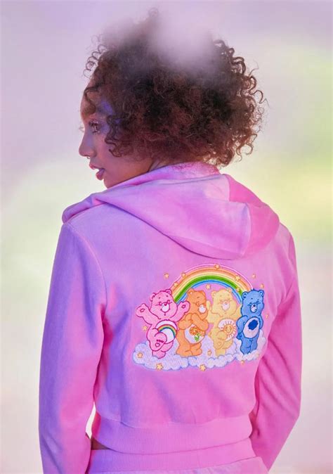 Dolls Kill X Care Bears Embroidered Velour Track Jacket Pink Dolls