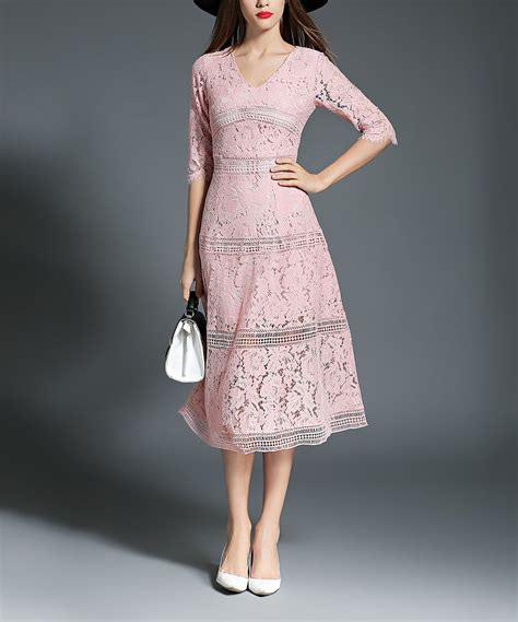 Coeur De Vague Pink Lace A Line Dress Lace Dress Long Womens Dresses
