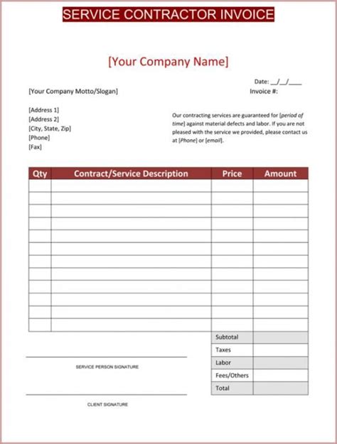 Contractor Invoice Template Invoice Template Word Invoice Template