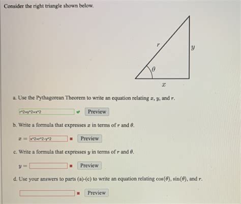 solved consider the right triangle shown below a use the
