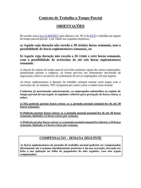 Contrato De Trabalho A Tempo Parcial Hora Extra Expediente