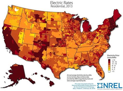 Map Of Average Us Residential Electricity Price By Utility Service