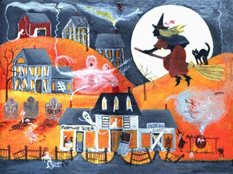 Halloween Salem Witch Fortune Teller Folk Art Print Folk Art Painting
