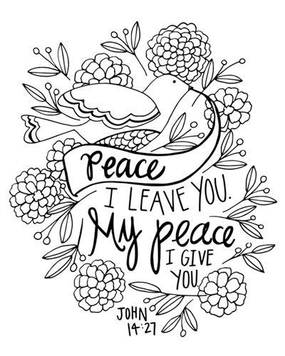 Peace I Leave You Handlettered Coloring Coloring Canvas Bible Verse