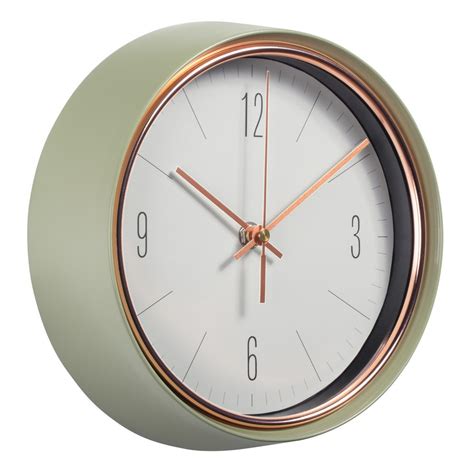 Sage Green Mid Century Modern Wall Clock With Copper Accents Etsy