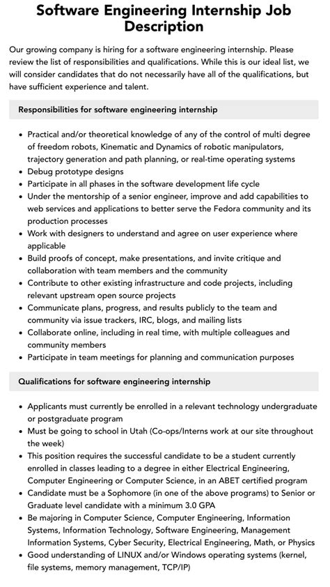 Software Engineering Internship Job Description Velvet Jobs