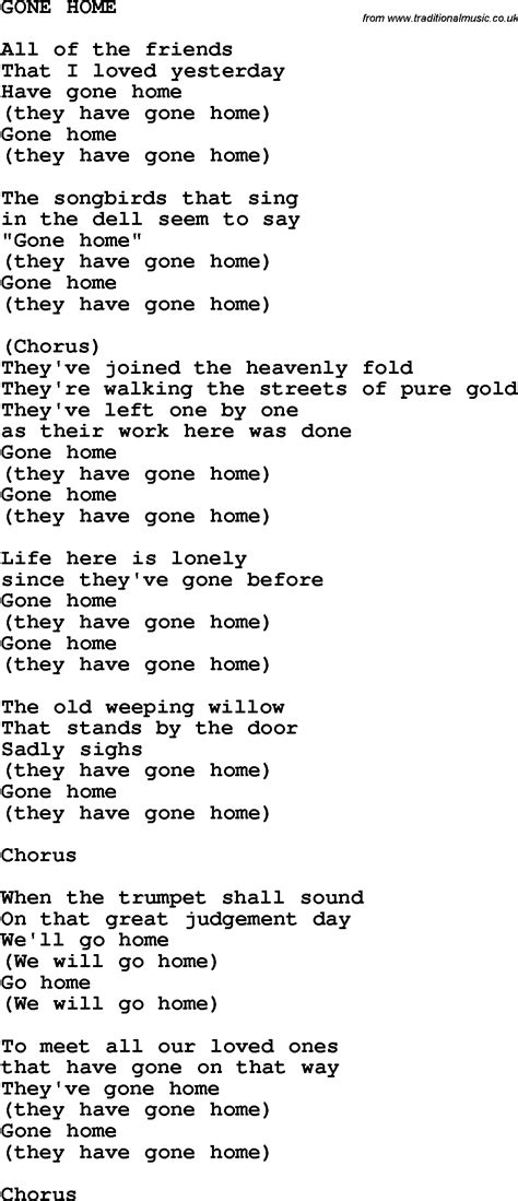 Country Southern And Bluegrass Gospel Song Gone Home Lyrics