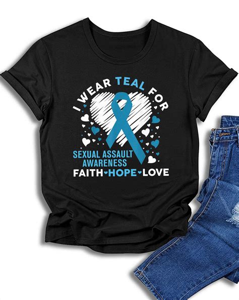 Womens T Shirt Wear Teal For Sexual Assault Awareness Faith Hope