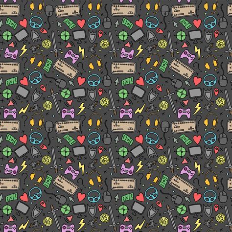 Seamless Gaming Background Seamless Pattern With Doodle Gaming Icons